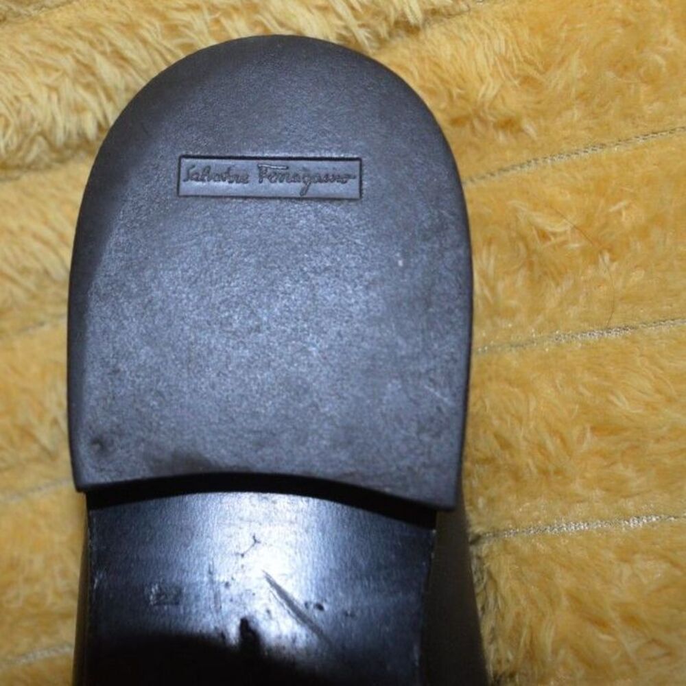 SALVATORE FERRAGAMO SPORT Square Toe Slides Black with Red Soles Vintage - Picture 7 of 8